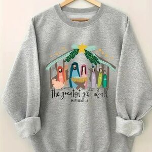 Gray Graphic Sweatshirt with Colorful Design